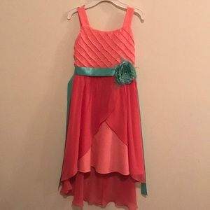 Pink, peach and teal high-low dress